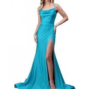 NEW AMELIA COUTURE glitter jersey sleeveless maxi dress in aqua